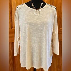 Cato Cream Lace Detail Women's Blouse Size Large